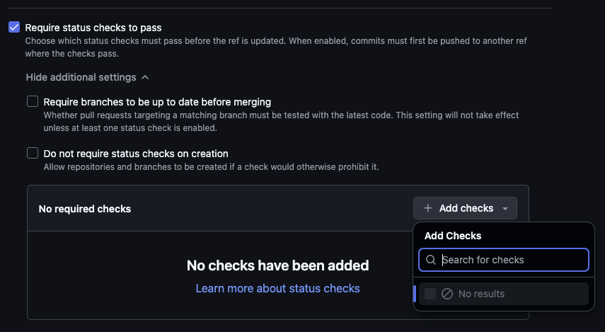 Require status checks to passの設定