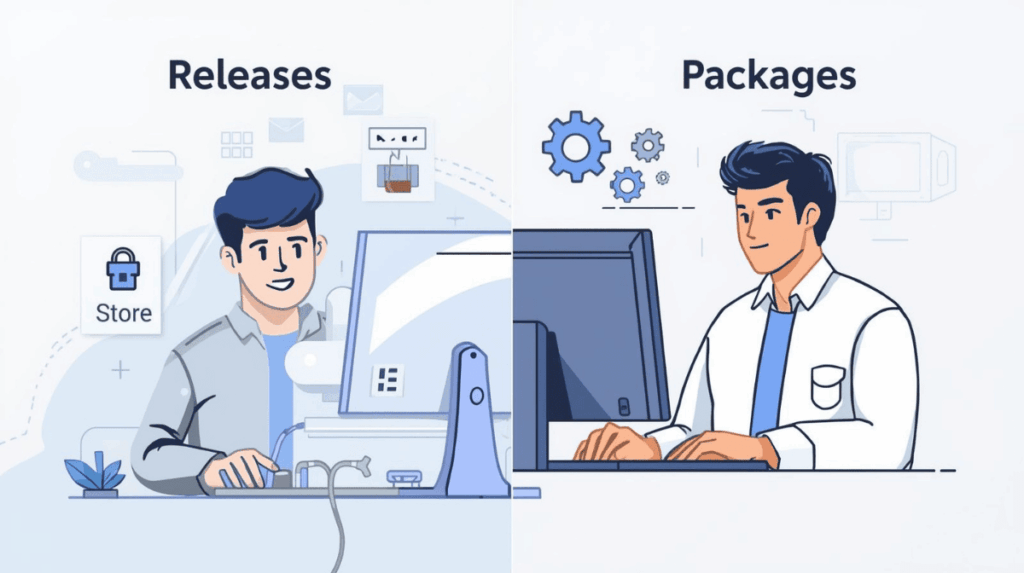 GitHub ReleasesとGitHub Packagesの比較イメージ