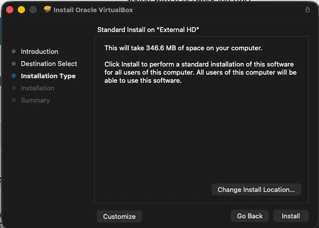 VirtualBoxインストーラー画面(インストールタイプ)