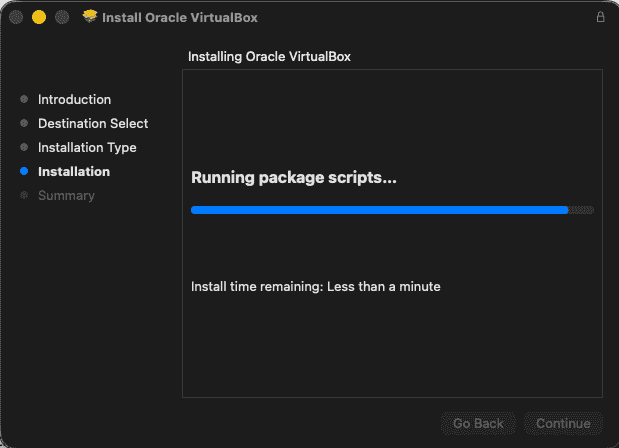 VirtualBoxインストーラー画面(インストール中)